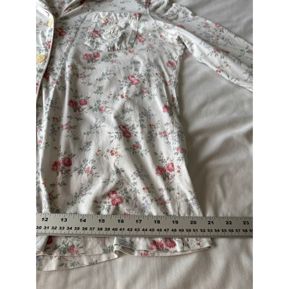 Lauren Ralph Lauren Floral Pajama Top White Pink Medium Cottagecore Shabby Chic - Picture 10 of 11